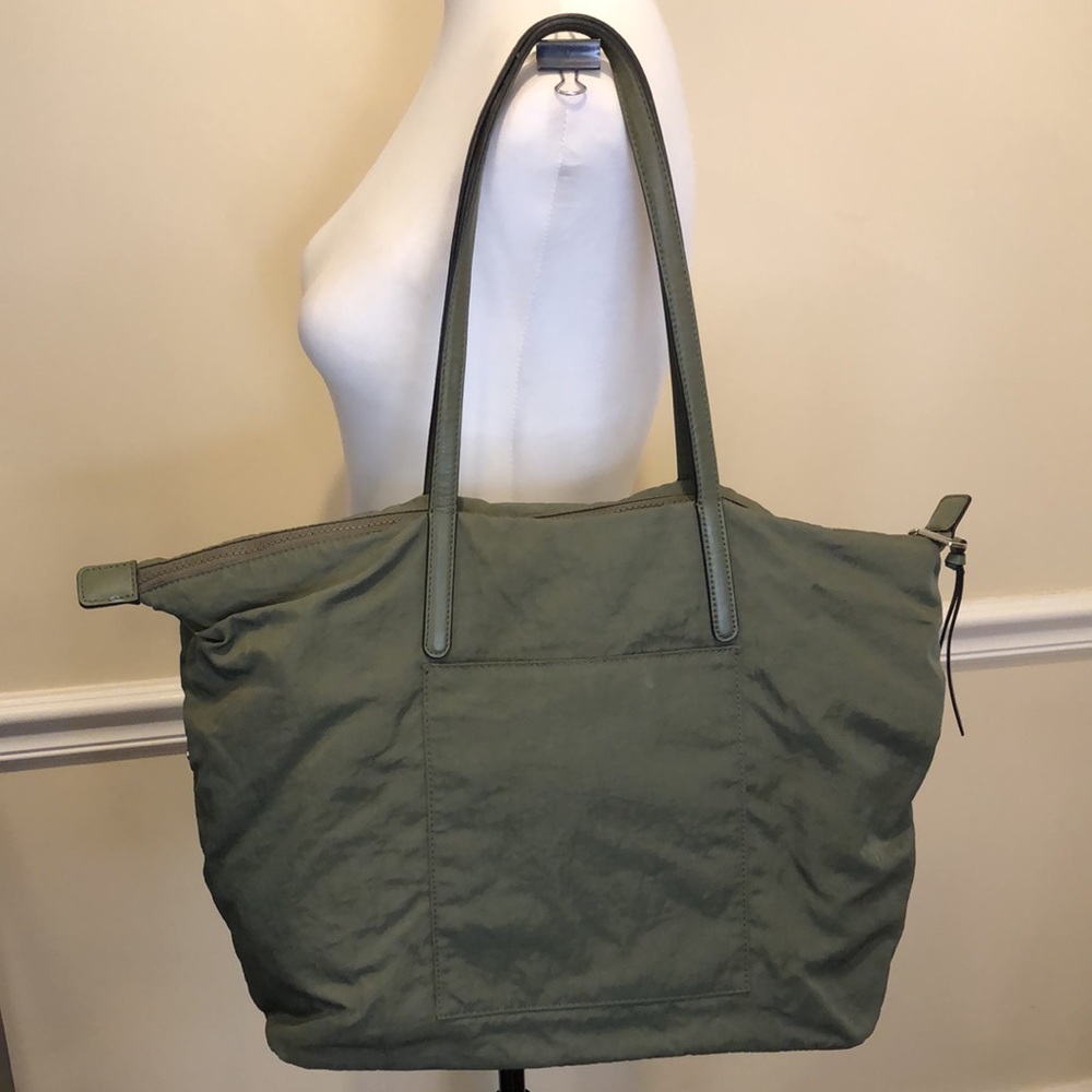 REBECCA MINKOFF Olive Green Nylon Top Zipper Shoulder Bag Leather Straps - Picture 4 of 16
